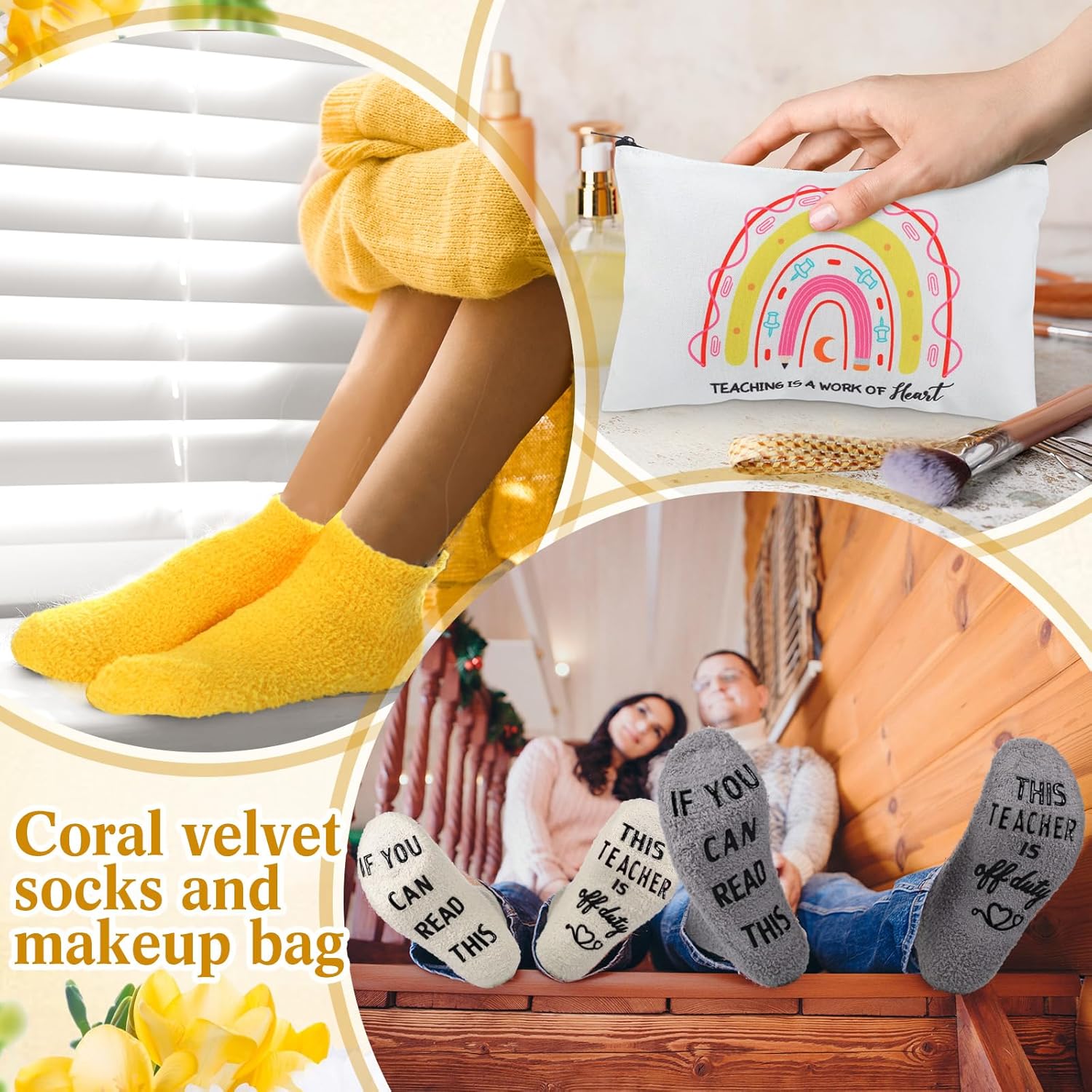 Shinymoon 28 Pcs Teacher Appreciation Gifts Bulk If You Can Read This Teacher Socks 14 Style Thank You Makeup Bags for Graduation Teachers Day Back to School Gifts(Rainbow,White,Coral Fleece)