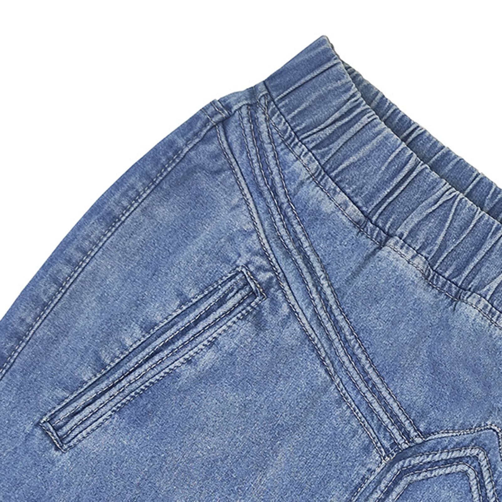 Falda de mezclilla de las mujeres suelta falda de señora de color sólido cintura elástica rasgada retro falda de verano ropa diaria azul claro M