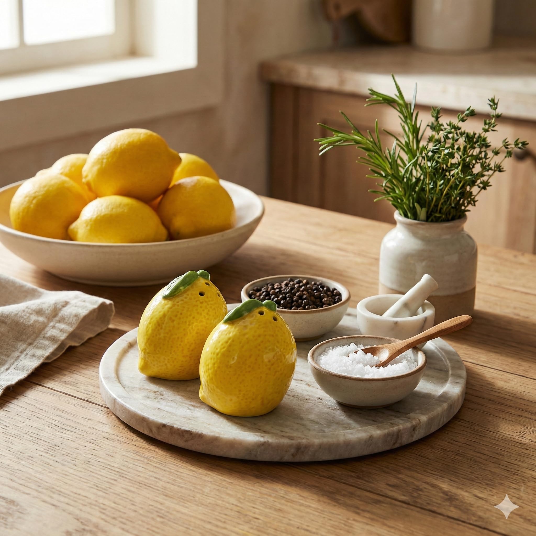 Salz- und Pfefferstreuer Zitrone 2er-Set aus Keramik (6x7x6cm) – Gelbe Zitronen Gewürzstreuer für mediterrane Tischdeko, Lustiges Küchenzubehör & Sommer Deko Geschenk