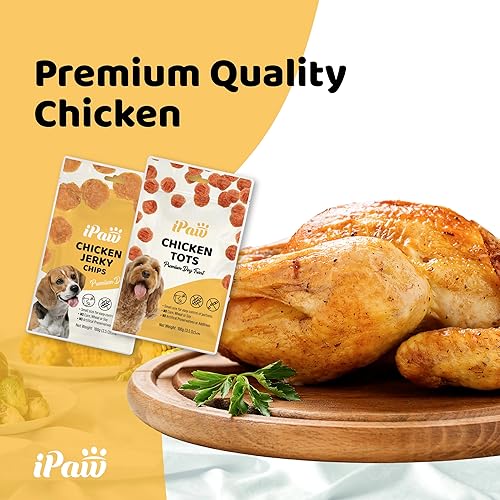 Miniatura 3 de iPaw Golosinas de pollo para entrenamiento de cachorros, golosinas naturales de grado humano, hipoalergénicas, fáciles de digerir (chips de pollo)