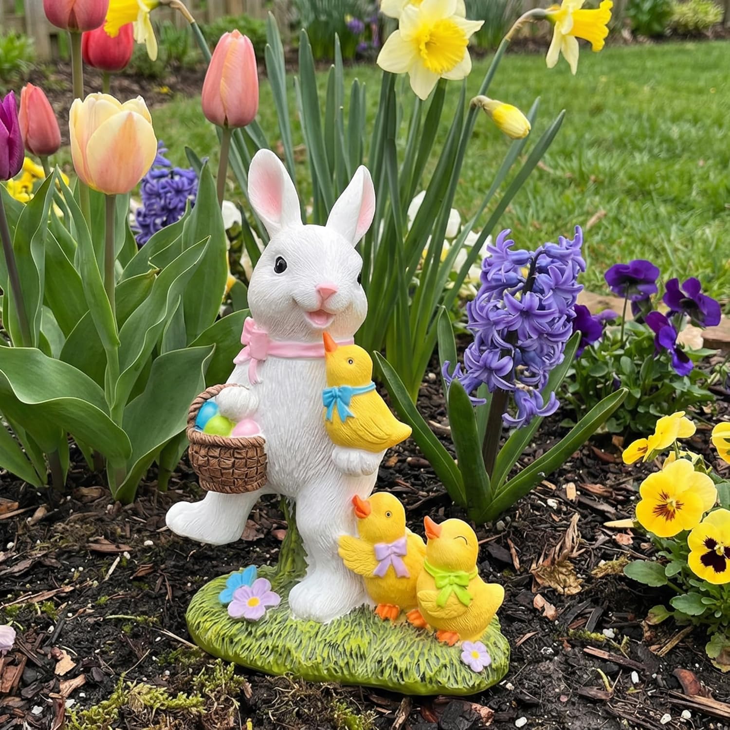 Easter Decorations Bunny Decor Figurine Decoration Spring Rabbit with Goose Decor Yard Outdoor for Garden Home Cute Easter Gift