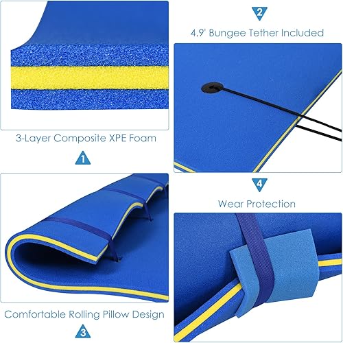 Miniatura 4 de GLACER 9 x 6 pies alfombra de agua flotante 3 capas espuma XPE resistente al desgarro almohadilla de agua flotante duradera para la recreación y