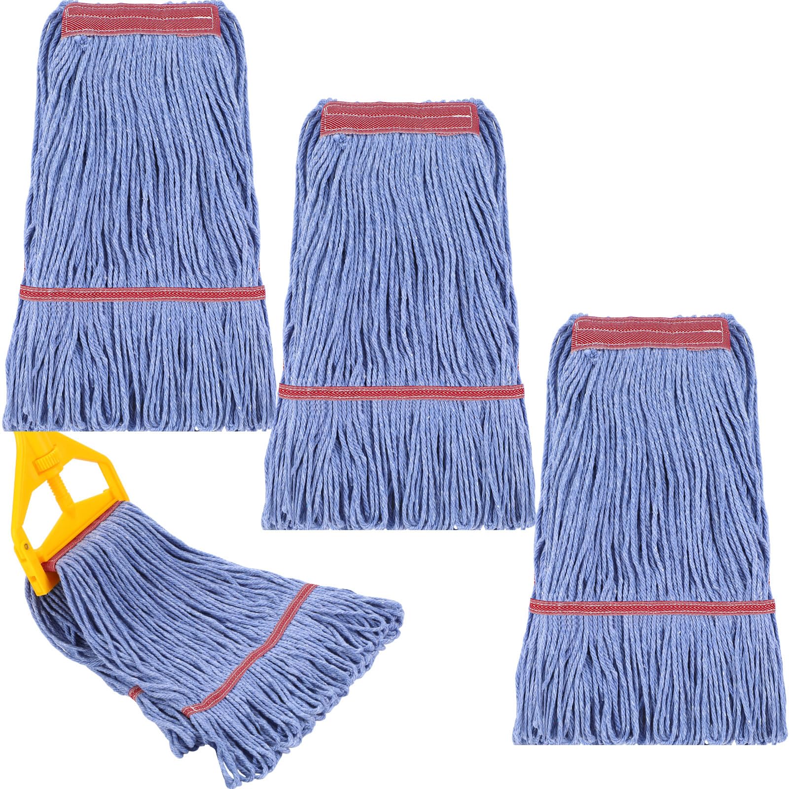 Eccliy 3 Pack Commercial Mop Head Replacement, Cotton String, Blue, Red