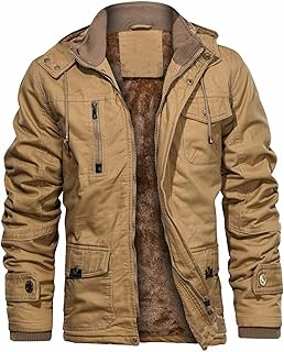 CHEXPEL Men's Thick Winter Jackets with Hood Fleece Lining Cotton Military Jackets Work Jackets with Cargo Pockets