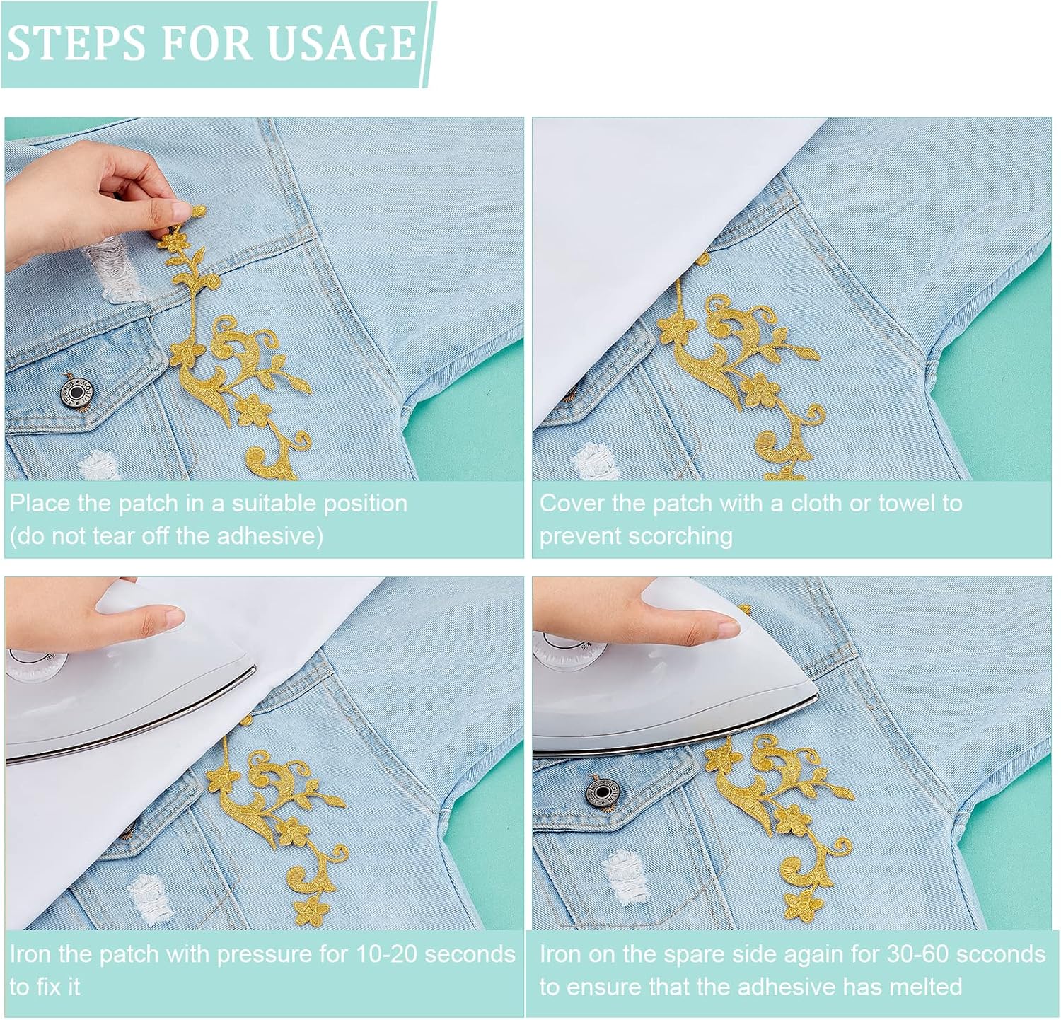 NBEADS 12 Pcs Gold Flower Embroidery Patch, Embroidery Lace Flower Patches Iron on Patches Sew on Patches for Wedding Dress Decoration Repair Clothing Backpacks Jeans Caps