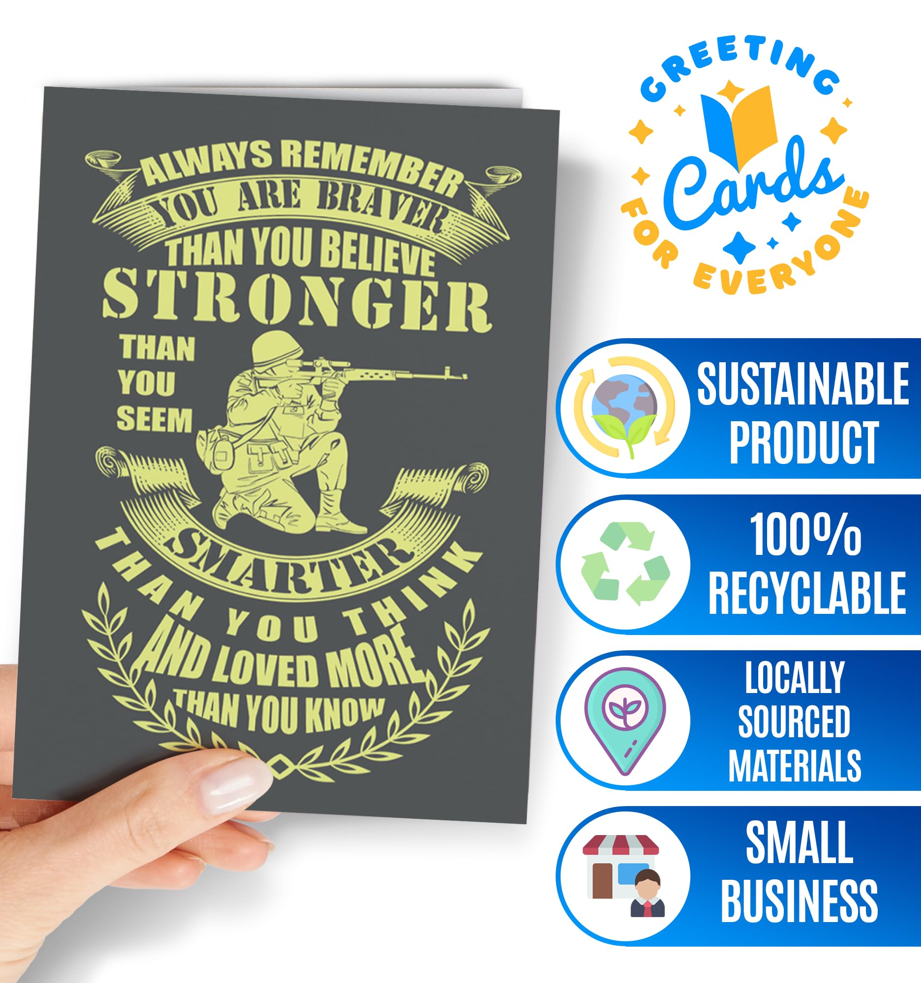 Motivational card for soldier, veteran with envelope | A great inspirational card to show appreciation for a militar on a special day (Birthday, retirement, graduation...)