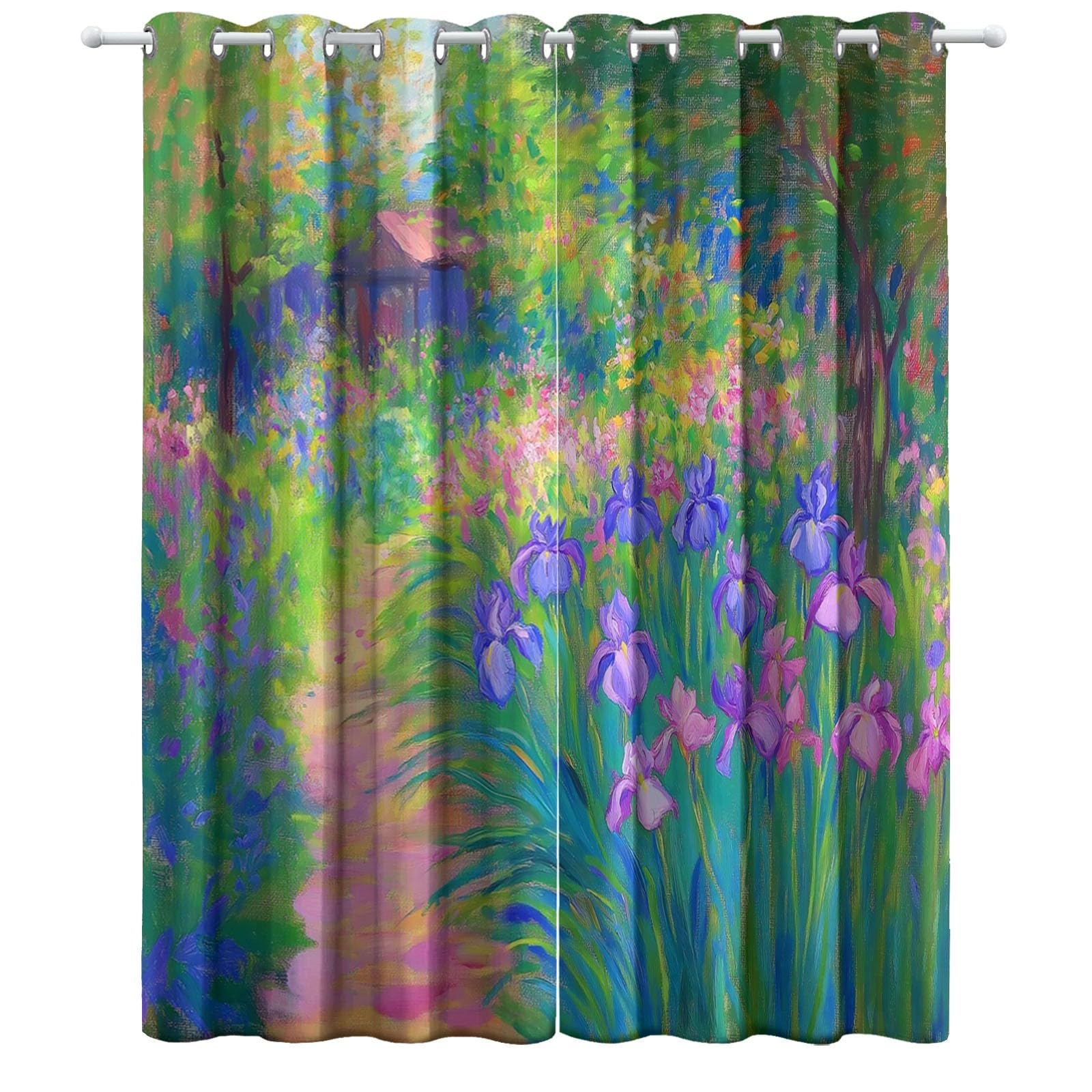 Rideau Occultant Thermique Isolant Anti Froid à Oeillets 75 x 166 cm Route De Campagne en Bois Anti Bruit Décoration de Rideau pour Chambre Salon, 2 Pièces, Couleur