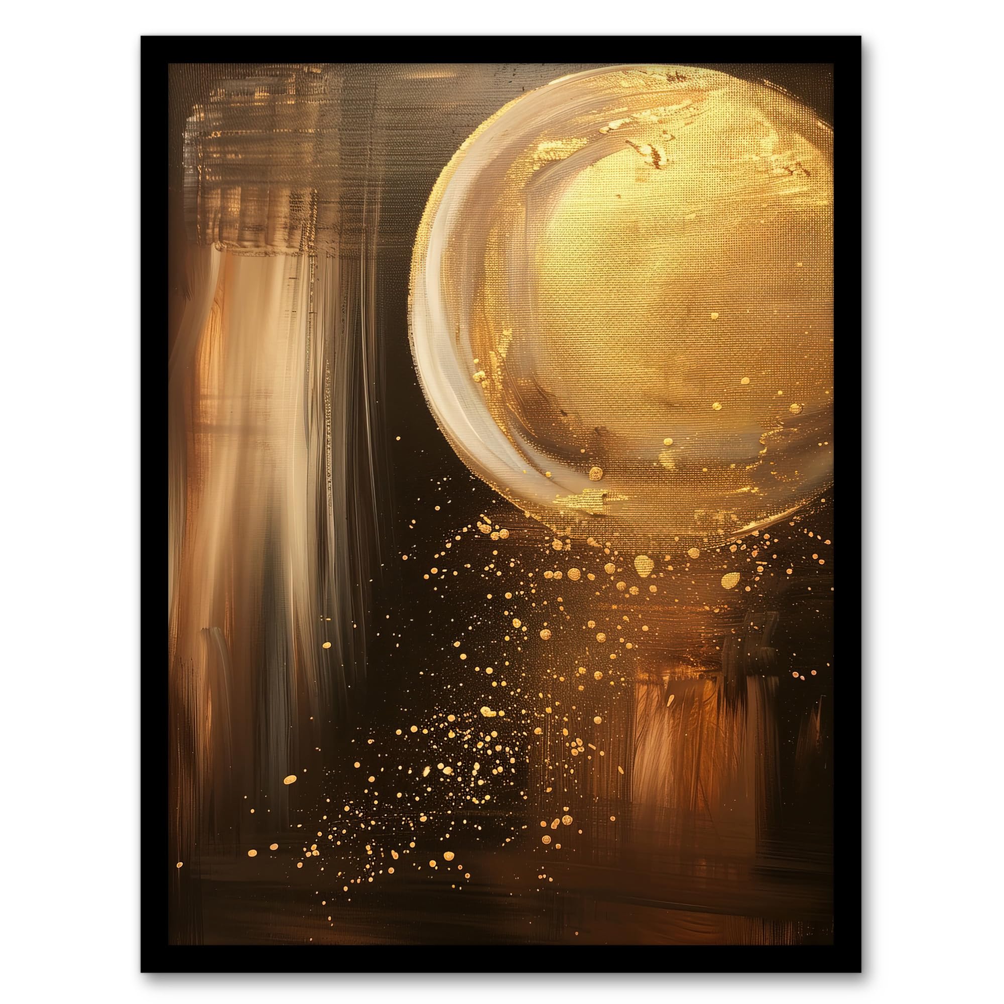 B&Q -  Full Moon Golden Glimmers Abstract Oil Painting Wall Art PrintA4 Size