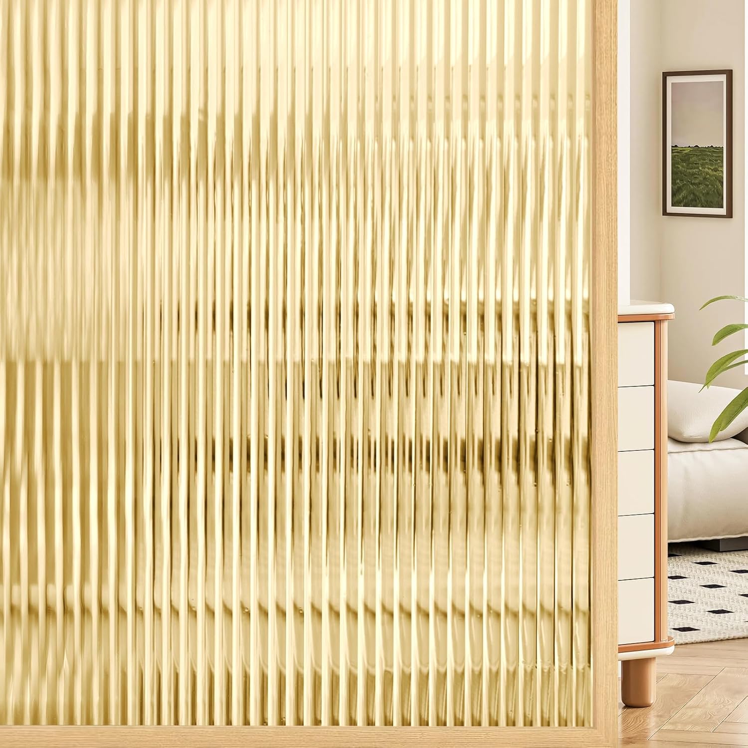 Coavas Window Privacy Film Reeded Glass, Frosted 3D Fluted Glass Window Cling, Adhesive Vinyl Decorative Door Stickers for Bathroom Home Sun Blocking, 23.6 x 78.7 Inch Umber 23.6 x 78.7 Inch