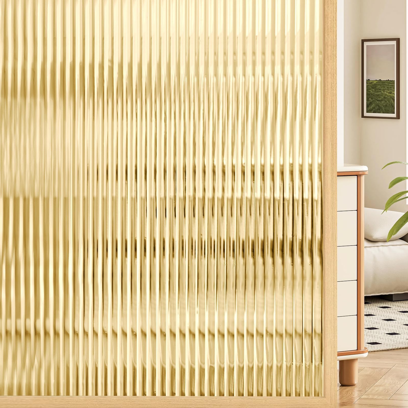 Coavas Window Privacy Film Reeded Glass, Frosted 3D Fluted Glass Window Cling, Adhesive Vinyl Decorative Door Stickers for Bathroom Home Sun Blocking, 17.5 x 78.7 Inch