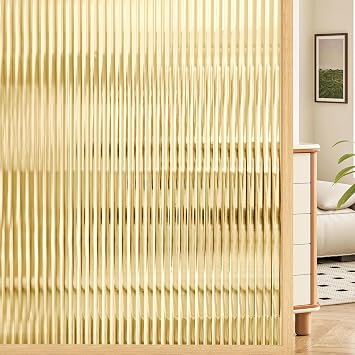Coavas Reeded Glass Window Privacy Film, 3D Fluted Frosted Decorative Window Film, Self Adhesive Privacy Cover, UV Blocking for Bathroom Bedroom Door, 17.5 x 78.7 in, Umber