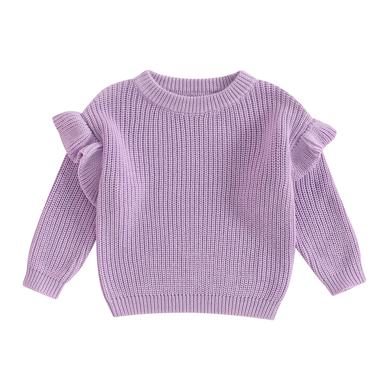 Baby Boy Girl Knit Sweater Long Sleeve Ruffle Knit Pullover Warm Sweatshirt for Infant Toddler (Purple, 0-3 Months)