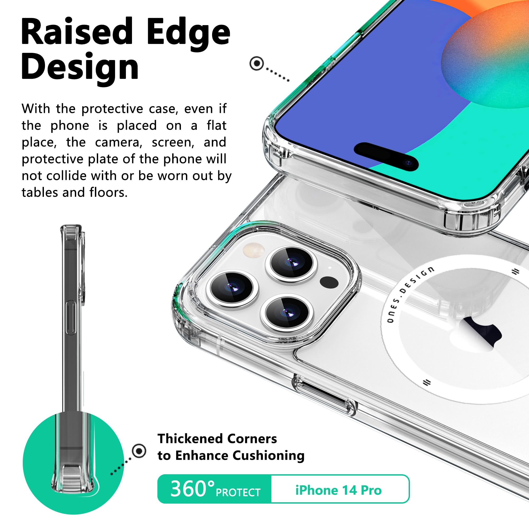 Ones Cover magnetica rigida ibrida compatibile con iPhone 14 Pro Custodia MagSafe, protezione di livello militare, airbag antiurto, ricarica wireless Qi, copertura in silicone antigiallo, trasparente