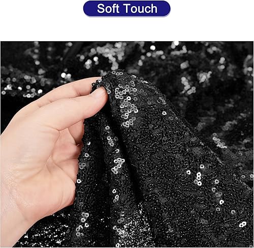 Miniatura 4 de MECCANIXITY Tela de lentejuelas negra, 5 yardas de longitud y 4.2 pies de ancho, tela de malla de lentejuelas brillantes para decoración de ropa de