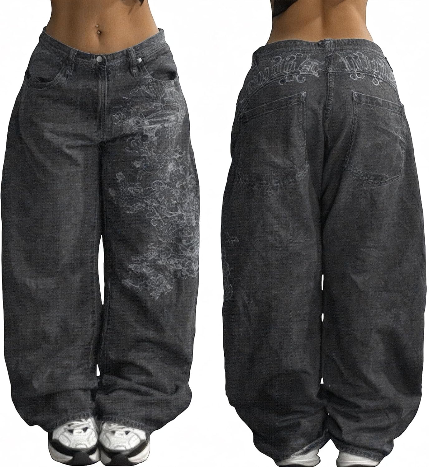 Low Rise Baggy Jeans Y2k Pants for Women, 90s Skater Jeans Baggy 2000s Vintage Grunge Streetwear Pants Oversized Denim