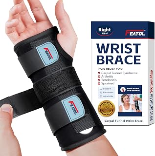 FEATOL Wrist Brace Hand Brace, Carpal Tunnel Wrist Splint Night Support for Wome
