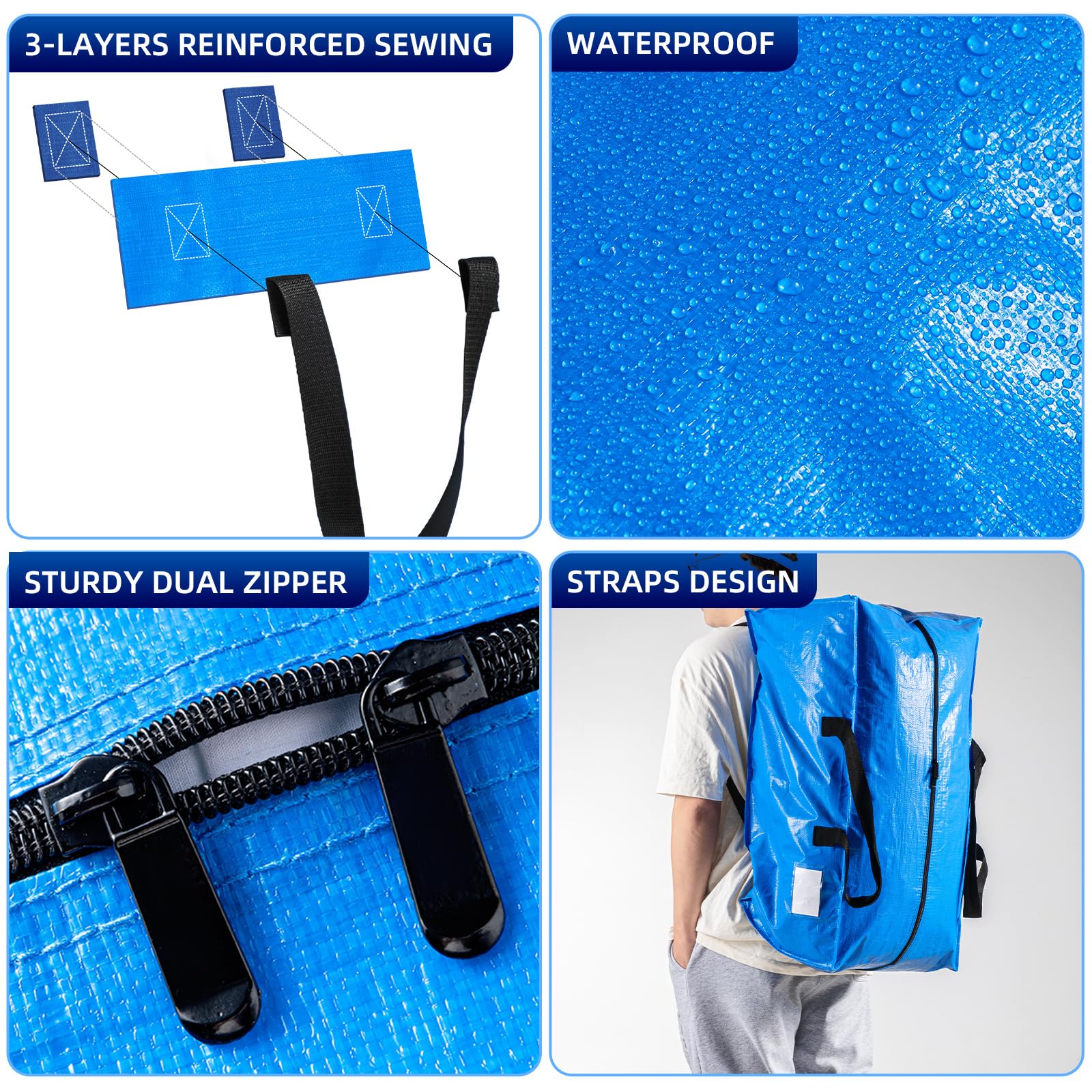 TAILI Sacs De Déénageent Extra-Larges Avec Couvercle, 4 PCS Housse De