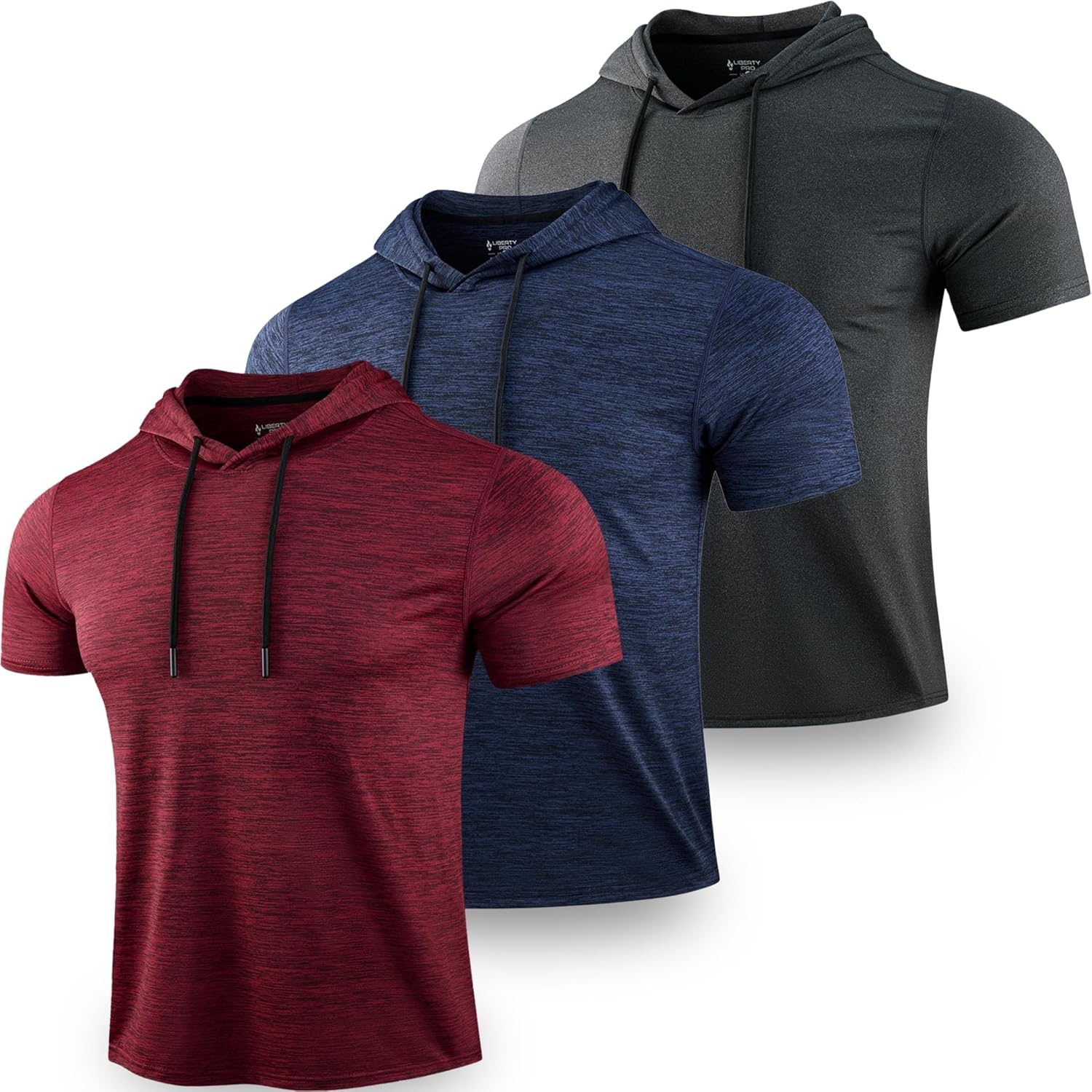 3 Pack: Men's Lightweight Short Sleeve Workout Hoodies, Athletic Dry Fit Hooded T Shirts for Gym Running