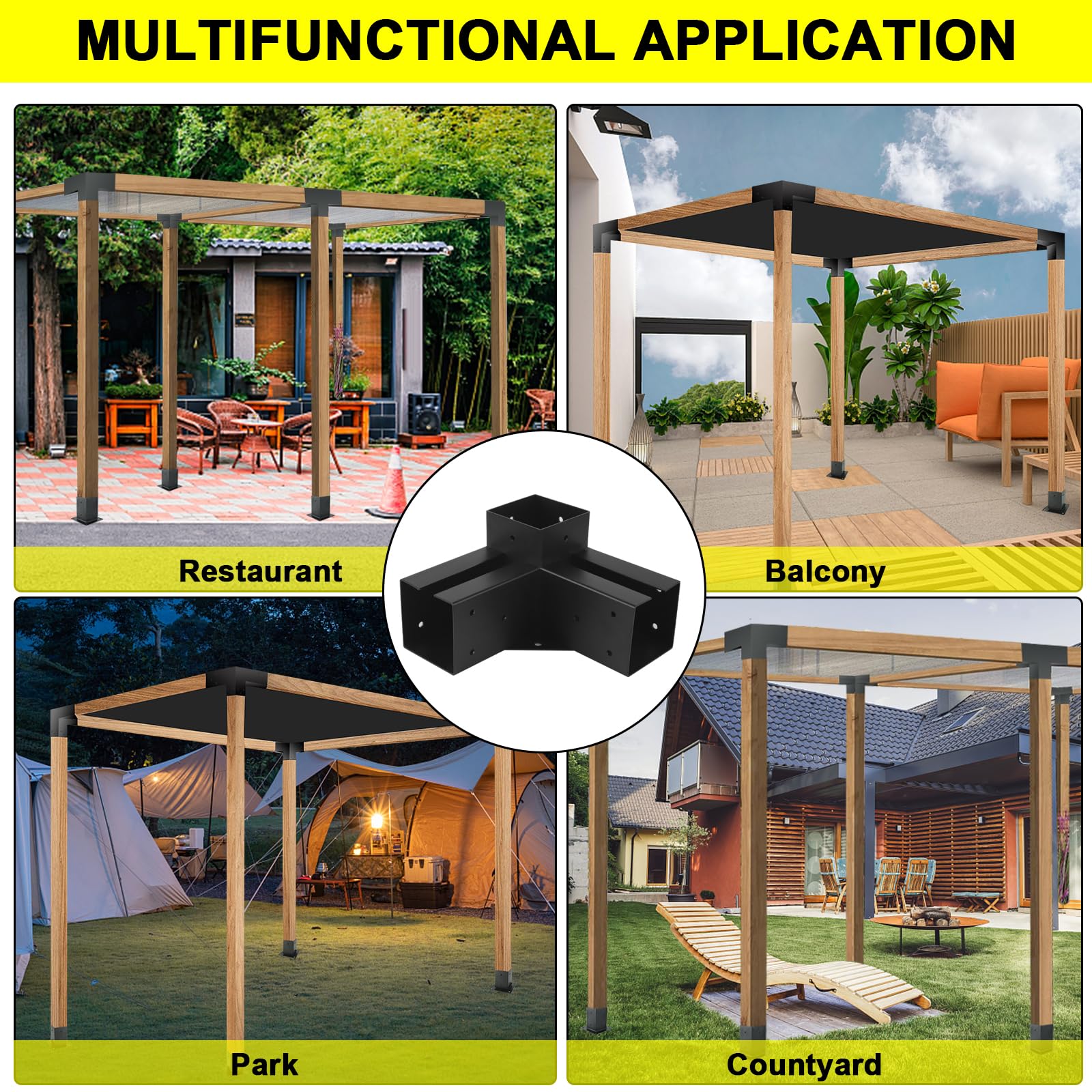 Wilkblck Pergola Brackets, 4PCS Woodworks Pergola Kit 3-Way Right Angle ...