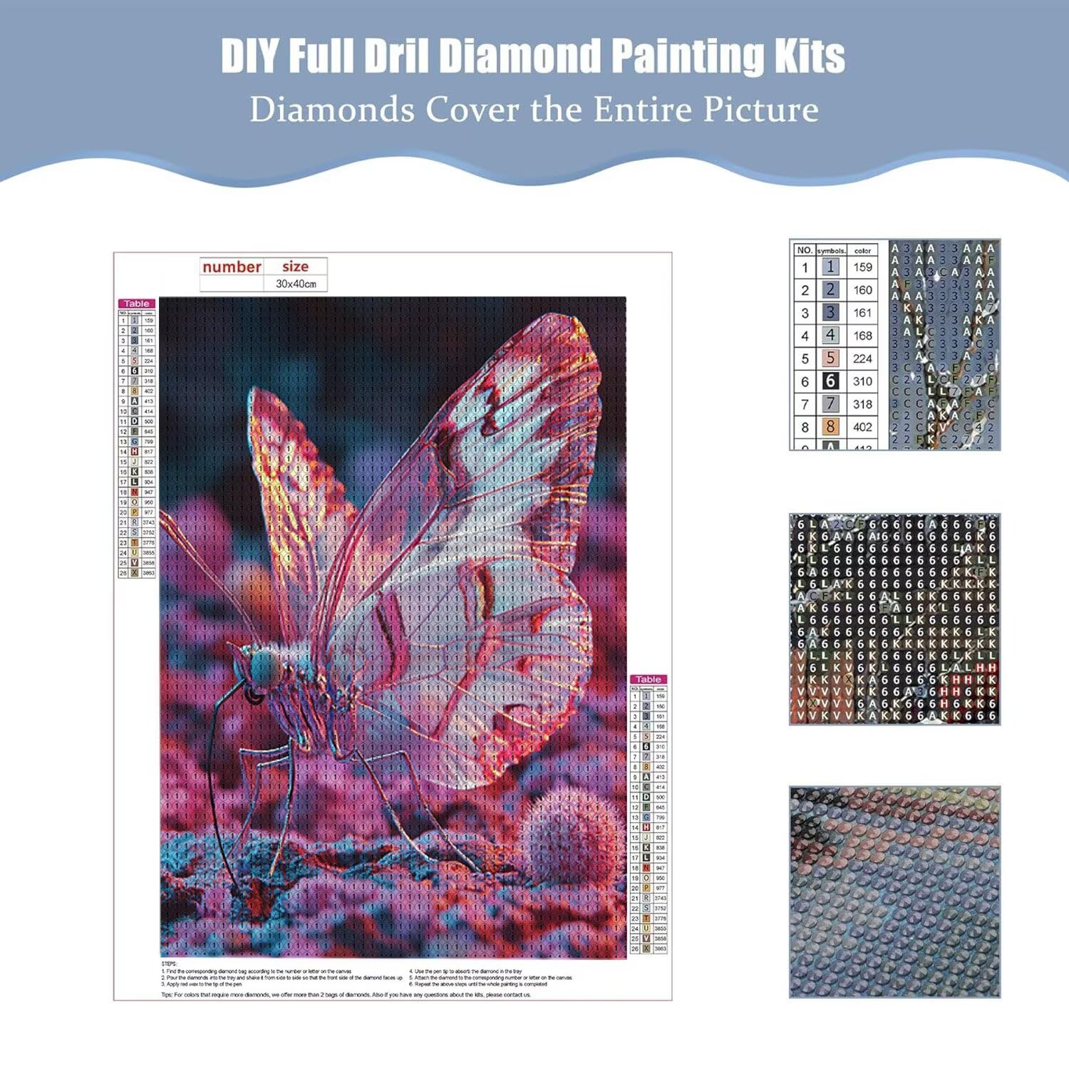 Hyupuanj Zestaw do malowania diamentowego 5D DIY, motyl, 91 x 122 cm h-421