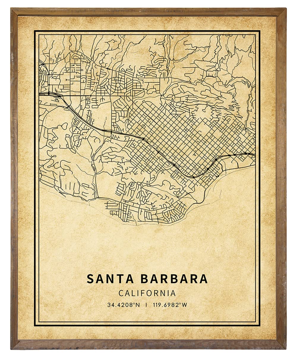 Santa Barbara Vintage Poster - Santa Barbara Map Wall Art - Santa Barbara Street Transit Map Print Picture - Santa Barbara Art Wall Decor - Map Poster of Santa Barbara, Decorative City Souvenir Gift