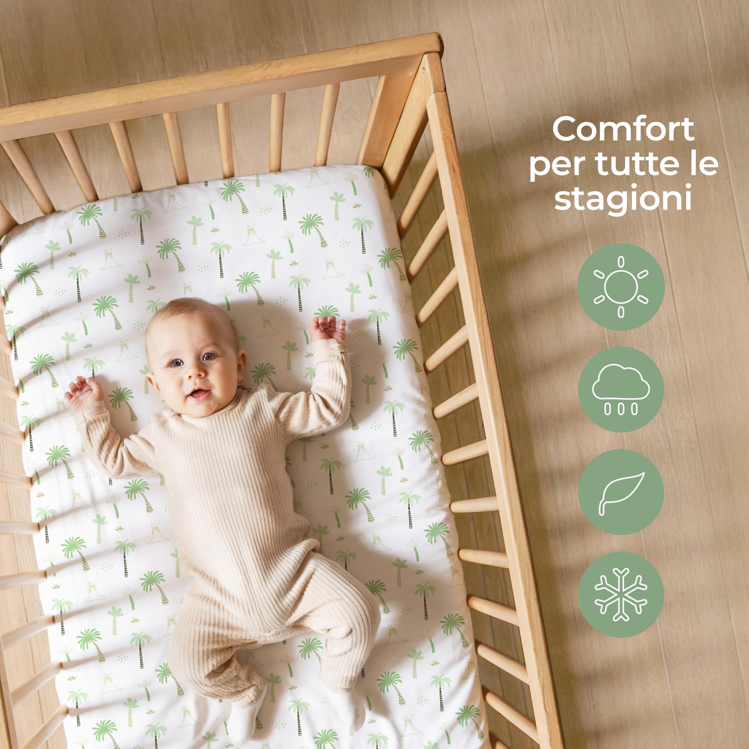 Dreamzie Set 2 Lenzuola Culla 50x83 Cotone - Lenzuolo Con Angoli, Oeko-Tex Certificato - Lenzuola Per Carrozzina E Culla Neonato - Dinosauro Bianco/Verde Salvia