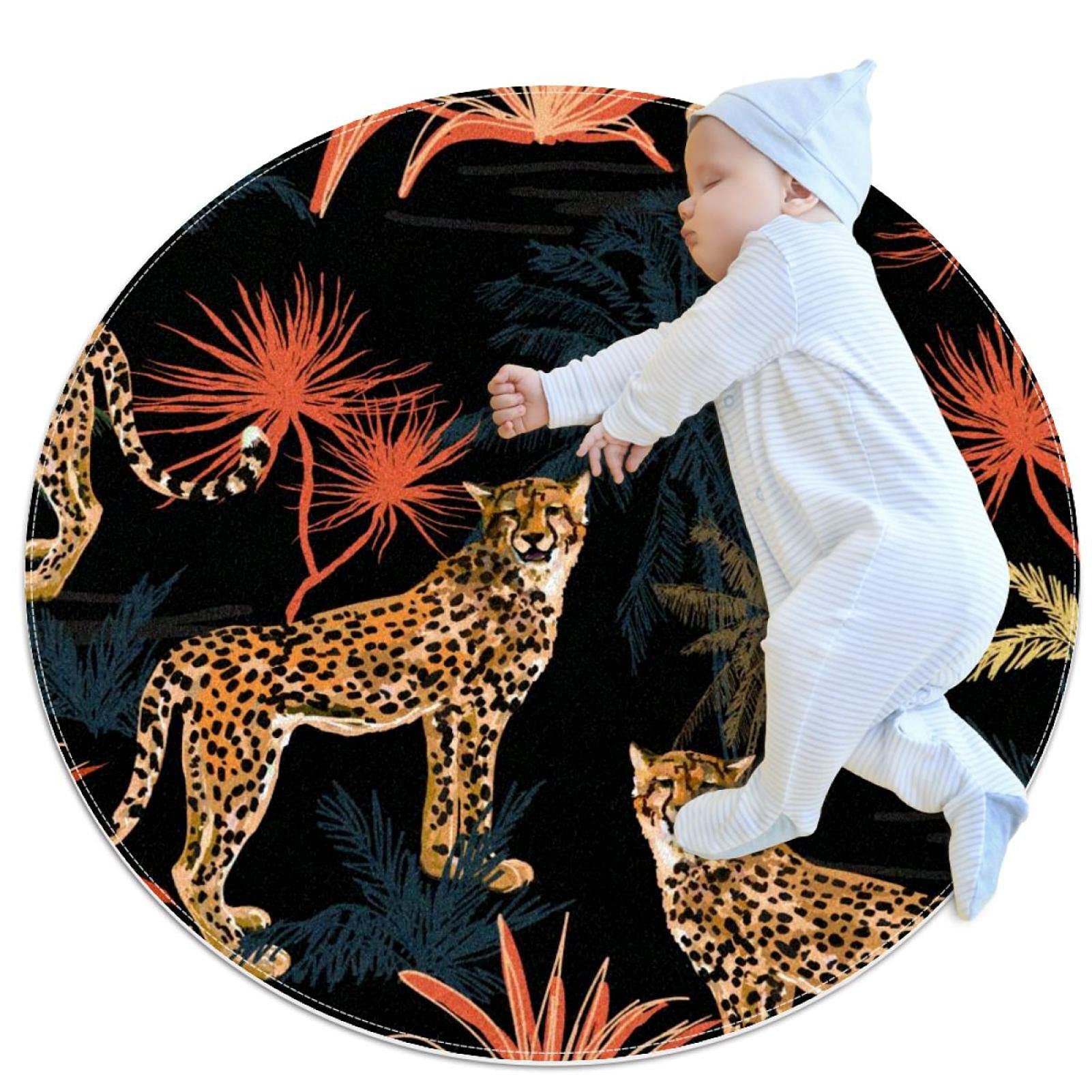 Tapis de salle de bain léopard rond 1m antidérapant pour chambre