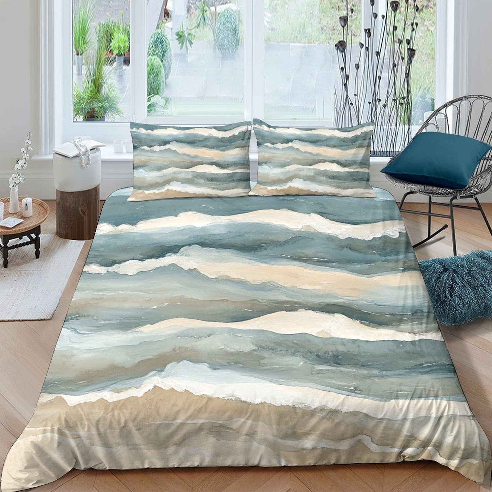 Ctjqhvkz Style-4 3D Printed Ocean Wave Fitted Sheet Microfiber Soft Breathable Beach Sand Mattress Cover For Bedroom Guest Room Decor Single（135X200cm）