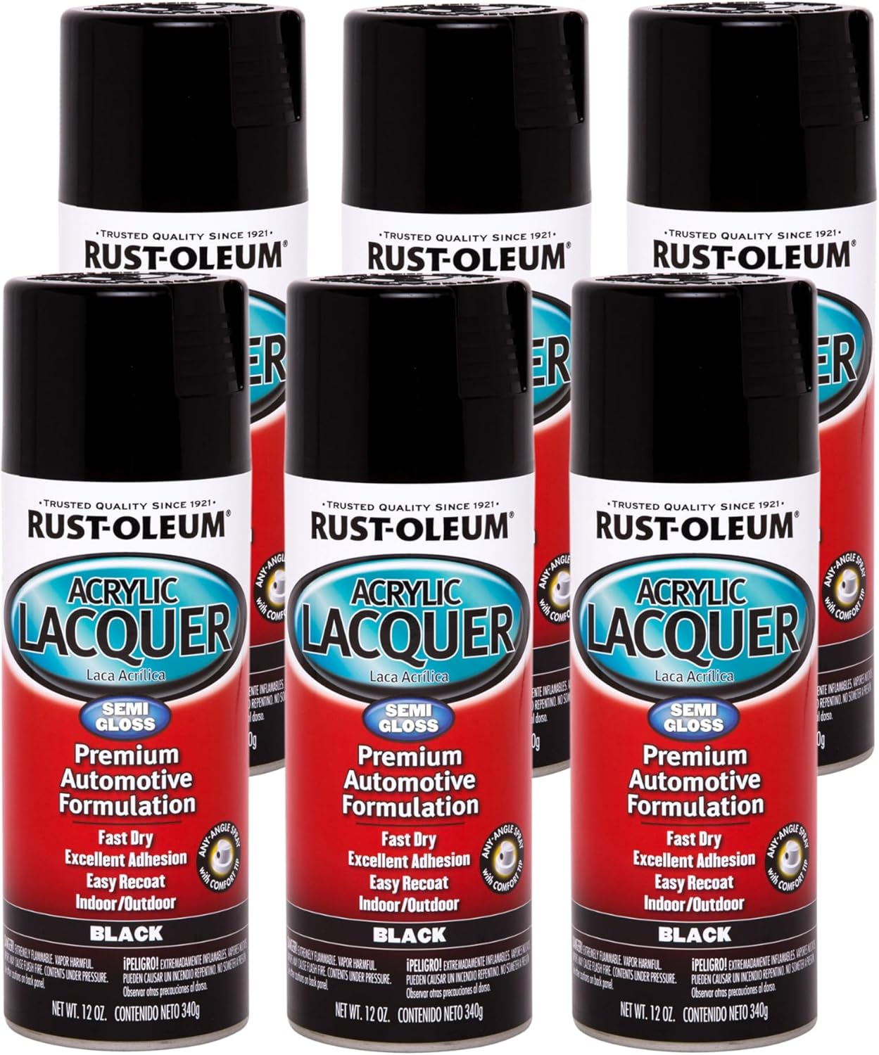 Rust-Oleum 253365 Automotive Acrylic Lacquer Spray Paint, 12 Ounce, Gloss Black, (6 Pack)