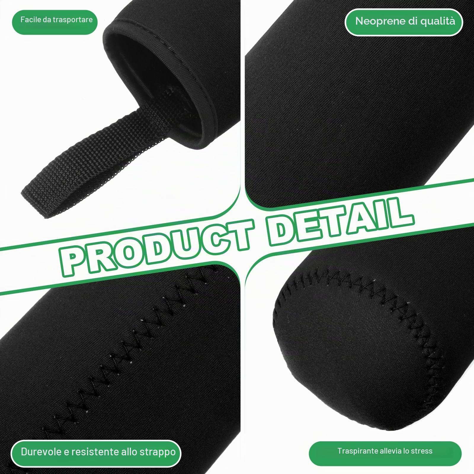 QUARKZMAN 2 Pezzi Fodera Per Bottiglia D'acqua In Neoprene, 12 Oz Portabottiglie Isolato Per Bottiglie Di Vetro, Copri Bottiglia Piegevole Con Manico, Nero