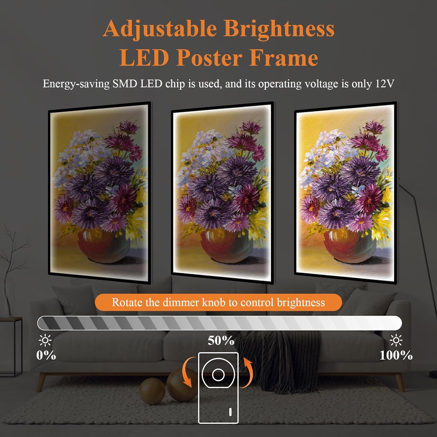 LED Poster Frame 24" x 36" with Dimmable Edge-Lit Backlight, Hidden Hooks for 23.2"x 35.2" Movie Posters | Dual Orientation Horizontal/Vertical Mount for Home Theater, Office, Retail Commercial