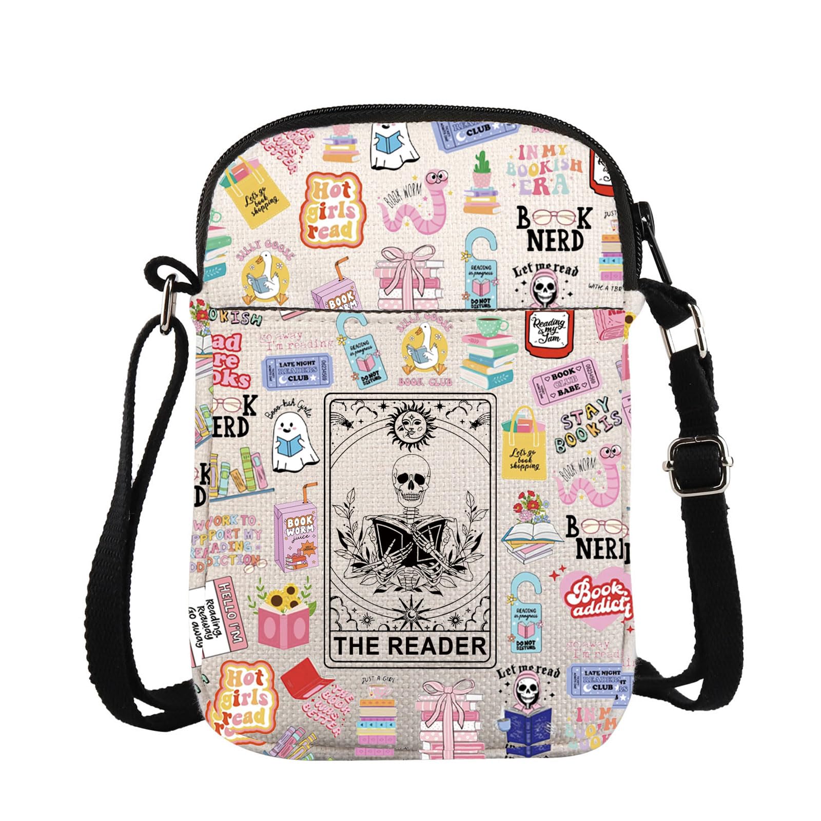 KUIYAI The Reader Crossbody Bag Tarot Card Reader Messenger Bag Bookish Book Lover Reading Gift Gothic Romance Skeleton