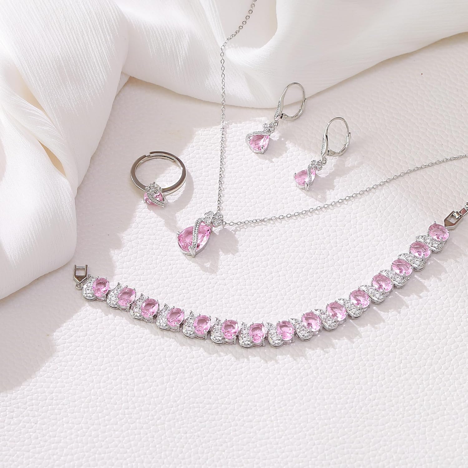 EleQueen 4 Clovers Necklace Earrings Ring Bracelet Set for Women Bride Bridesmaid, Cubic Zirconia Jewelry Set Gift - Image 4