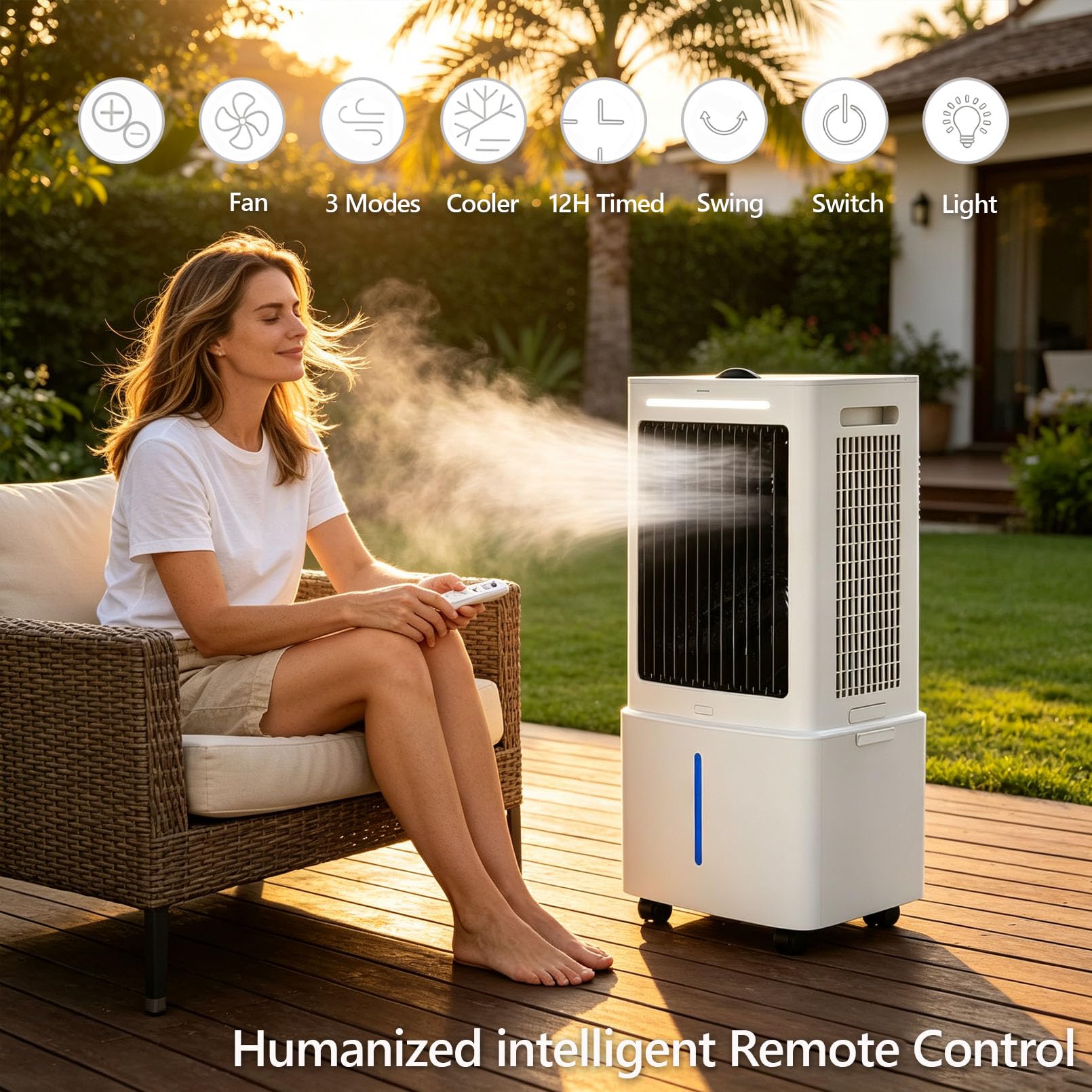 Aria condizionata Mobil 3-in-1 25L, 2000m3/h, 80W, 3 gradini, oscillante, 2 batterie di Raffreddamento, per camere da Letto e Ufficio, Soggiorno