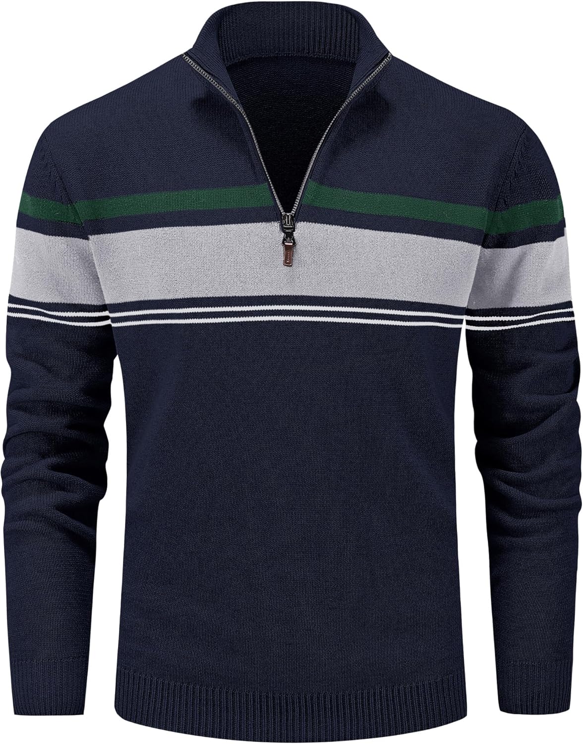 MAGCOMSEN Men's Sweaters 1/4 Zip Cotton Sweater Pullover Polo Sweaters Striped Fall Winter Warm Sweatshirts