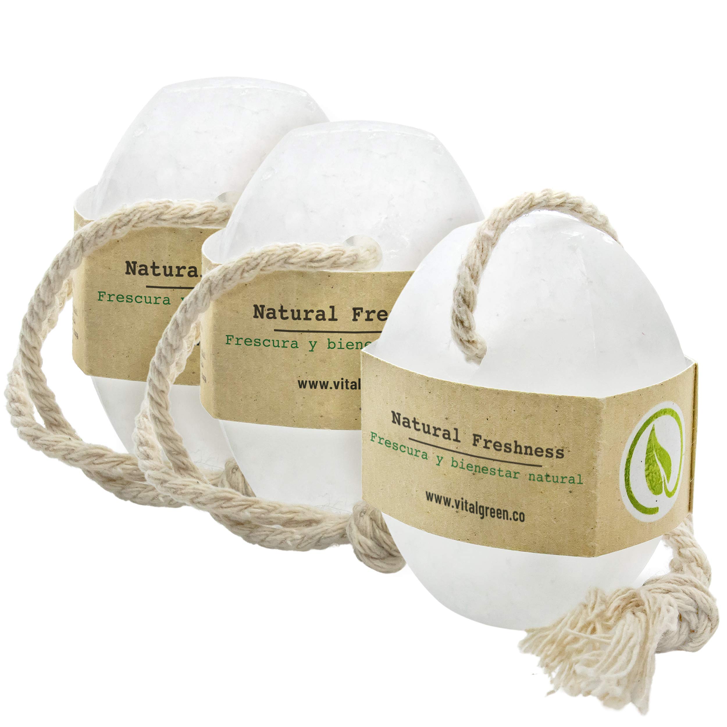 Vital GreenMultipurpose Alum Crystal Bar- Eliminates Odor, Does not Stain and Fragrance-Free - Can be Used by the Whole Family - Plastic Free - 3.53 oz / 100 g (3 Units)