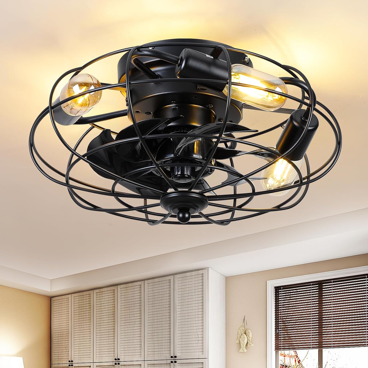 Mpayel Small Ceiling Fan 15" Caged Flush Mount Ceiling Fans with