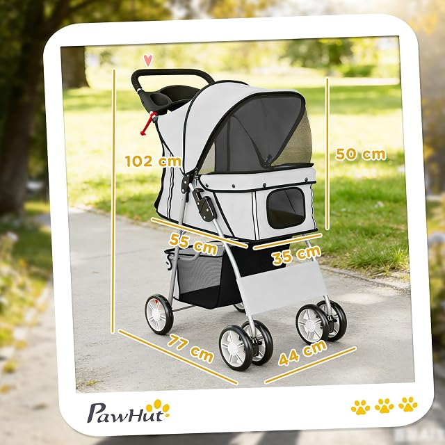Foto 3 de 8 de PawHut Carrito para Perros Gatos Plegable hasta 10 kg 77x44x102 cm Gris