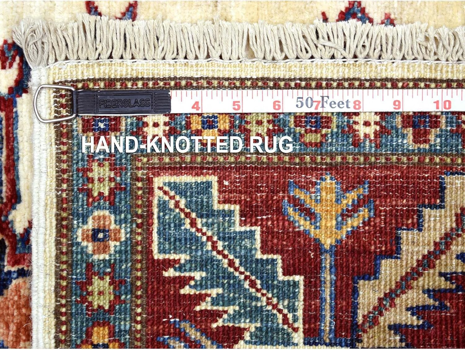 Ivory Soft Wool Hand Knotted Afghan Super Kazak Runner Oriental Rug (2'9"x8'6")