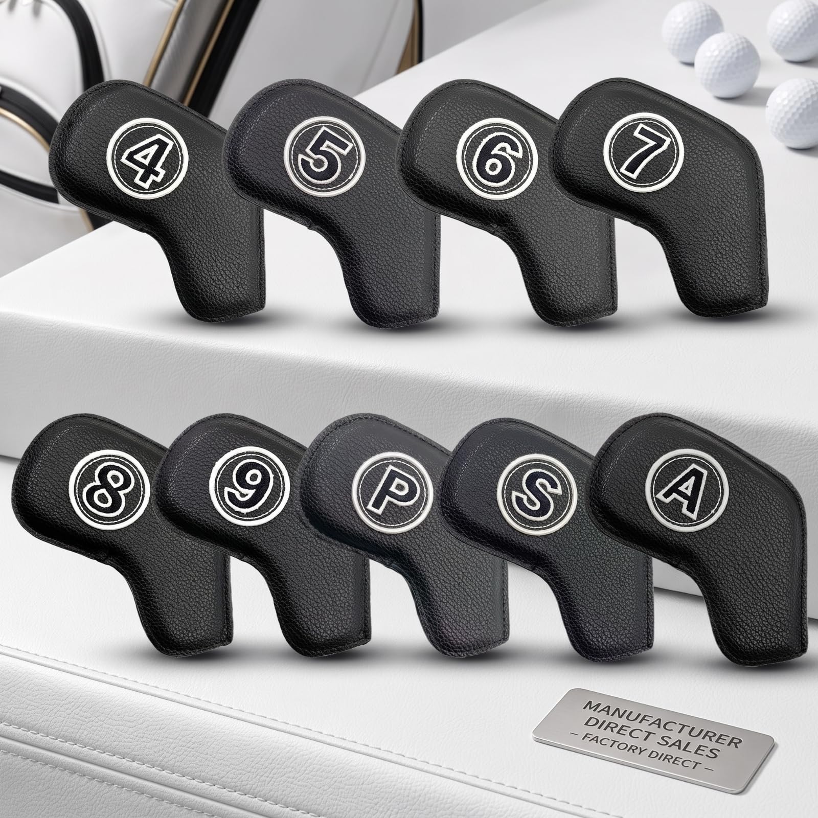 Golf Schlägerkopf Abdeckung Eisen Schutzhülle Headcover Überzug Set PU Wasserdicht Gepolstert Formstabil mit Nummernmarkierung für Training Reise Golfplatz