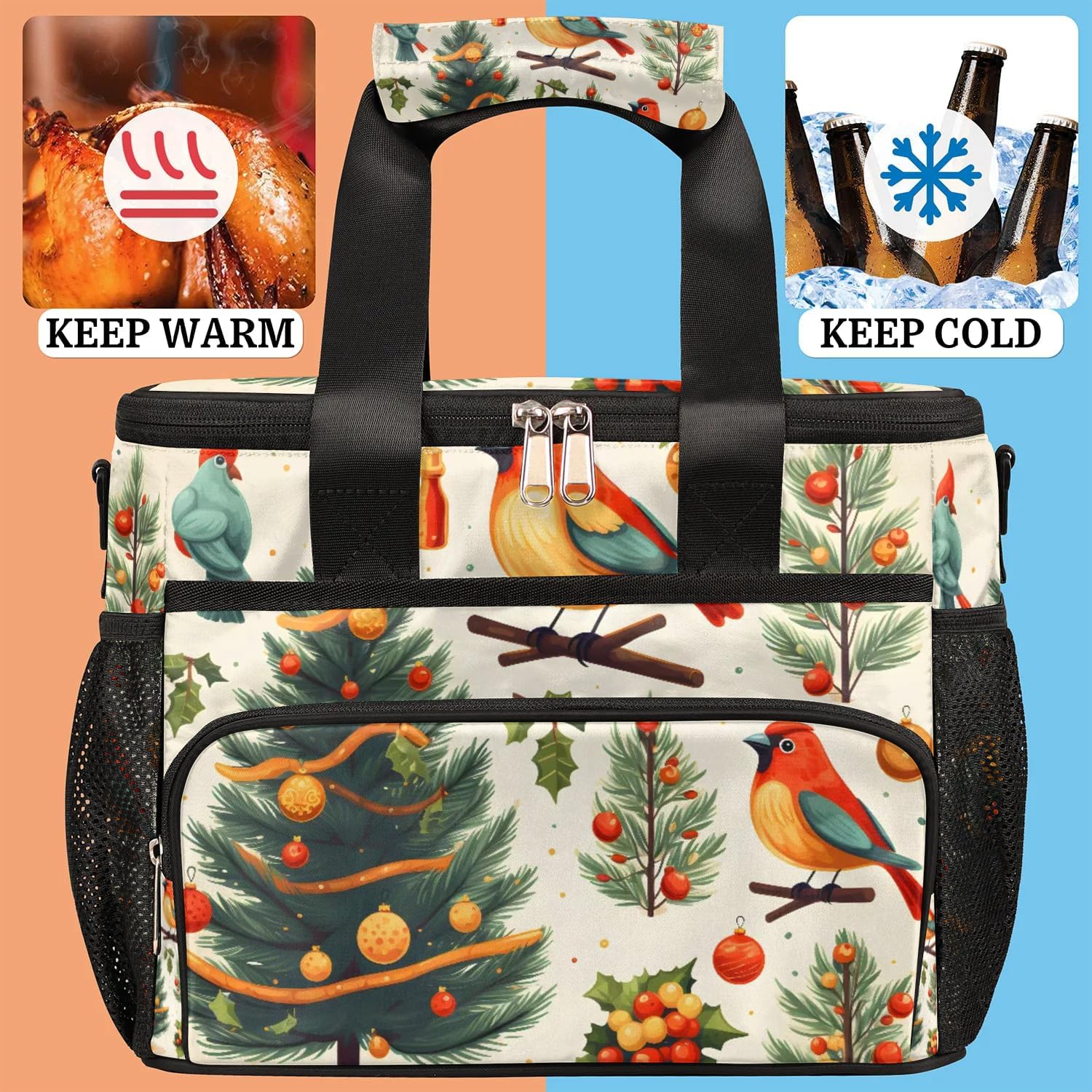 Glorious Christmas Tree Insulated Picnic Backpack Lunch Box for Women Men Picnic Basket Tote Lunch Bag Picnic Bag Portable Lunch Bags for Picnic, Beach, Work, Trip,Office, Camp Birds