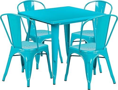 Miniatura 11 de Flash Furniture Juego de mesa cuadrada de metal rojo de grado comercial de 31.5 pulgadas para interiores y exteriores con 4 sillas apilables Rojo