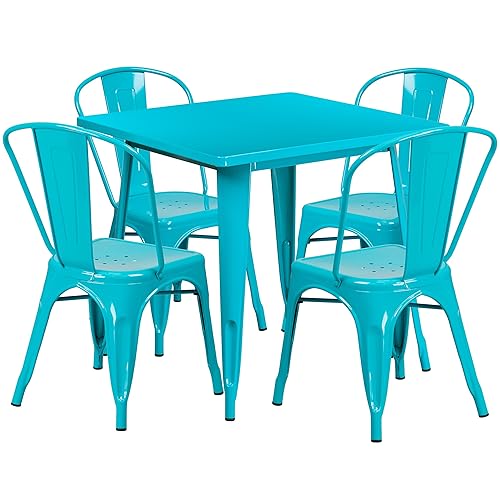 Flash Furniture Commercial Grade 31.5" Square Crystal Teal-Blue Metal Indoor-Outdoor