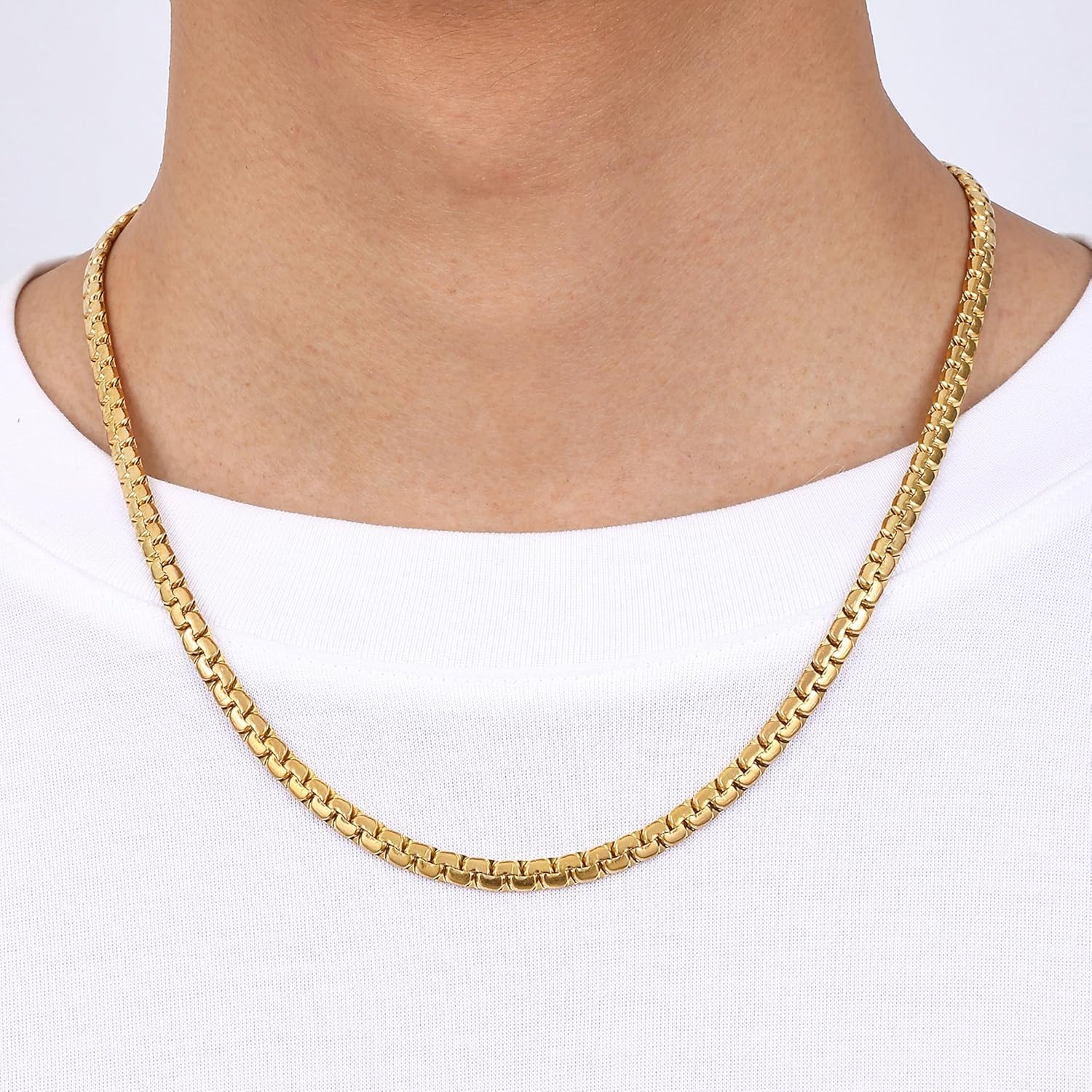 Fiusem Flat Box Chains for Men, 14k Gold Plated/Black Stainless Steel Chain Necklace, 2.5/3/4/4.5/5mm Necklaces for Men and Women 16-28 Inch - Image 3