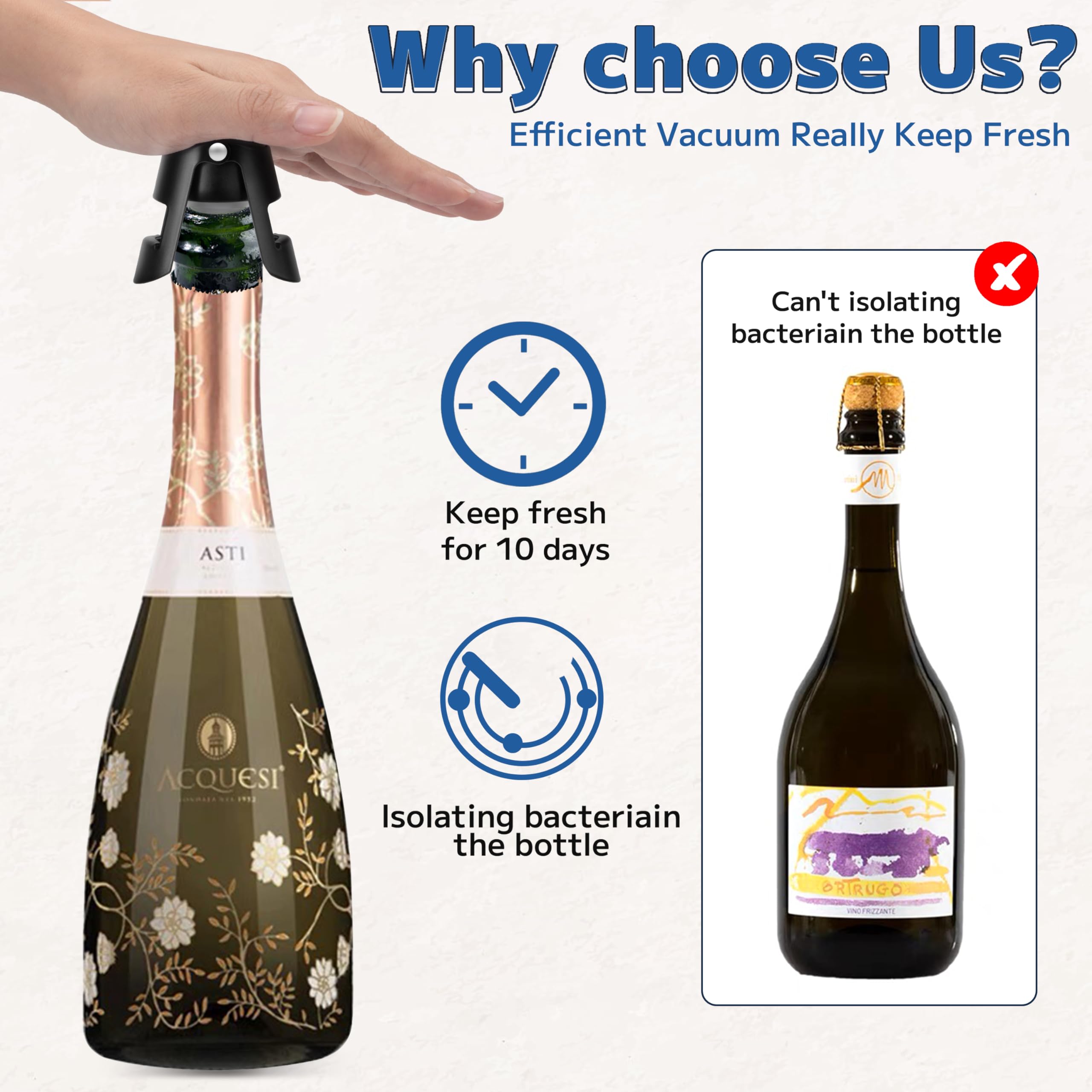Tappo per Champagne, 3 Pezzi Tappo per Spumante in Acciaio Inox, a Prova di perdite, Mantieni Fresco, Riutilizzabile per Sigillare Bottiglie di Vini, Adatto per Vino Rosso, Cava, Prosecco, Frizzanti