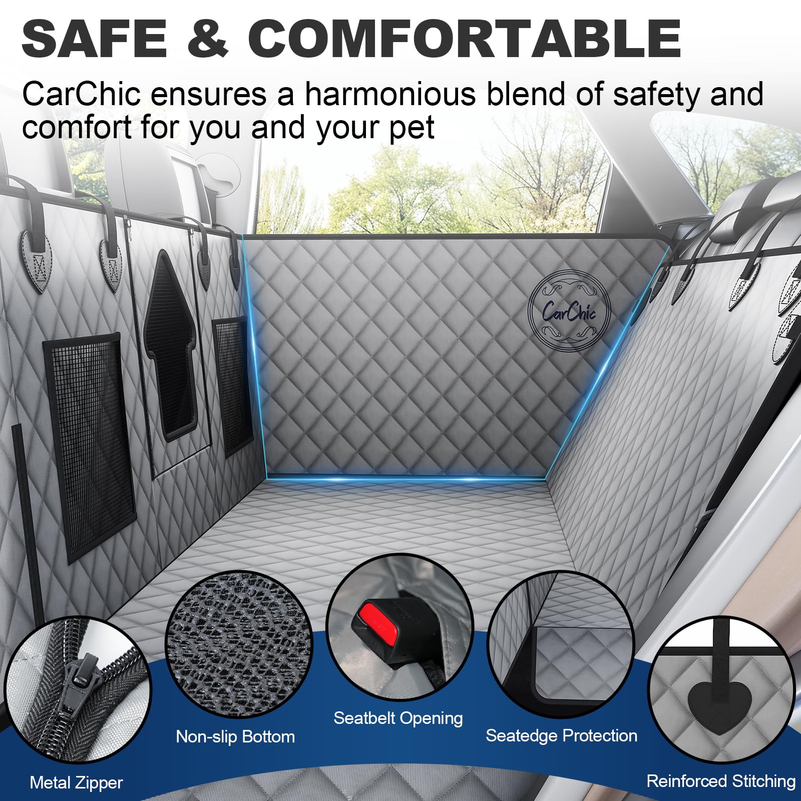 CarChic Dog Car Seat Cover for Back Seat - Waterproof Pet Hammock with Embedded Insert Door Protectors, 600D Oxford Scratch-Proof,Belt Opening,Machine Washable for Cars, SUVs,Small - Trucks - image 2