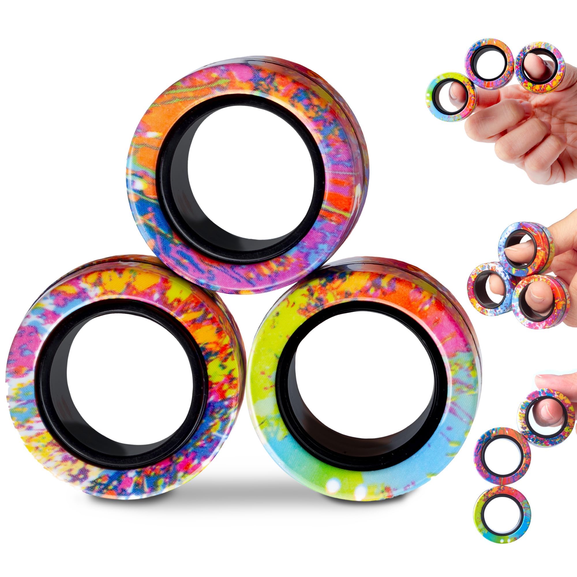 Easter Basket Stuffers - Magnetic Rings - Fidget Toys Adults - Magnetic Fidget Rings - Easter Basket Stuffers for Adults - Fidget Toy for Boys & Girls - Great Teen Gift - Rainbow