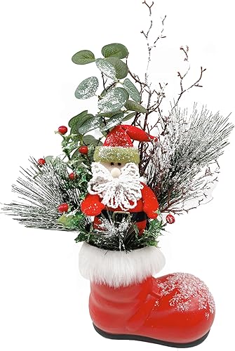 iPEGTOP Decoración de mesa de árbol de Navidad, centro de mesa artificial de 17 pulgadas, árbol en maceta con conos de pino de Papá Noel y bayas