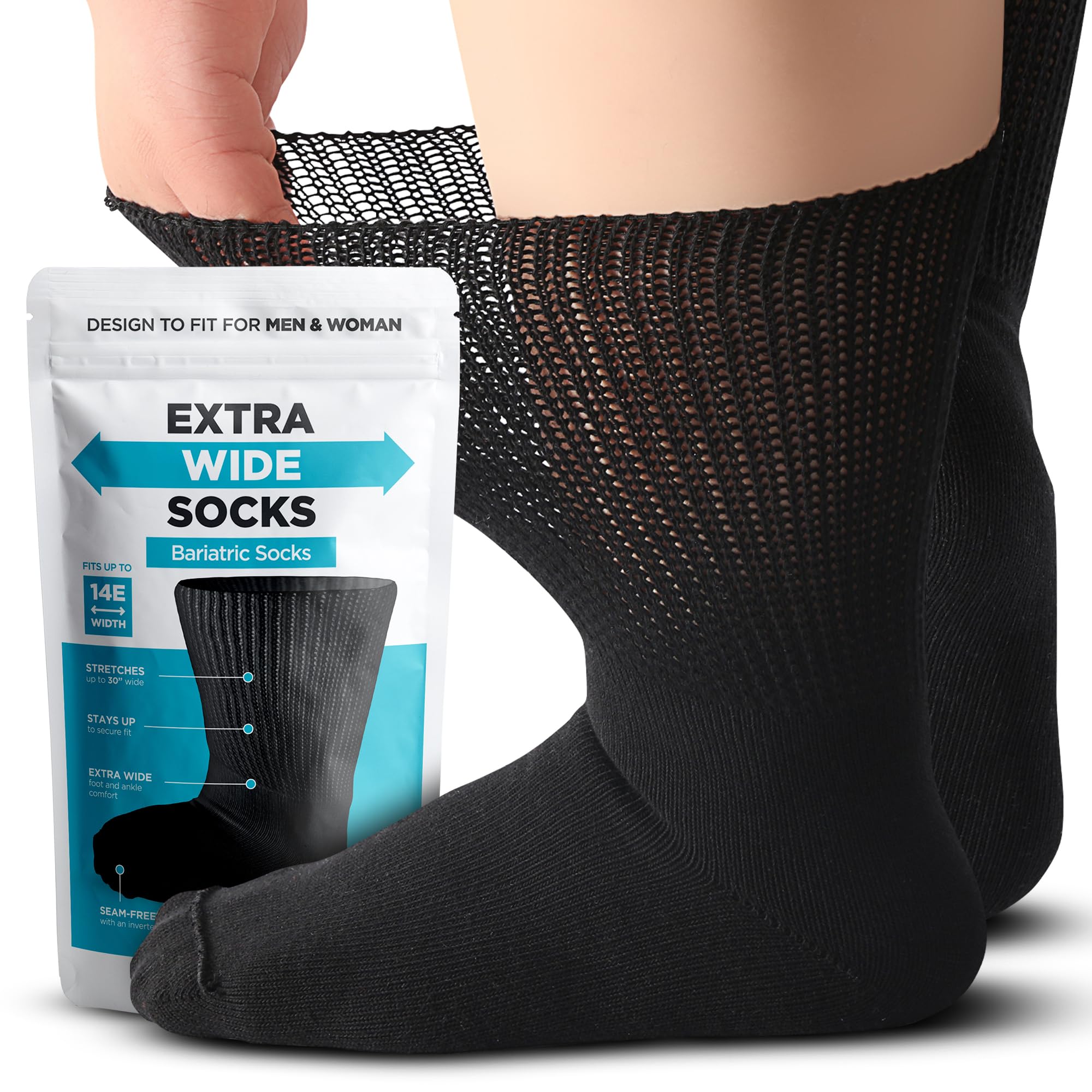 Bariatric Socks - Extra Wide, Diabetic & Lymphedema Socks for Women with Swollen Feet - Non-Binding