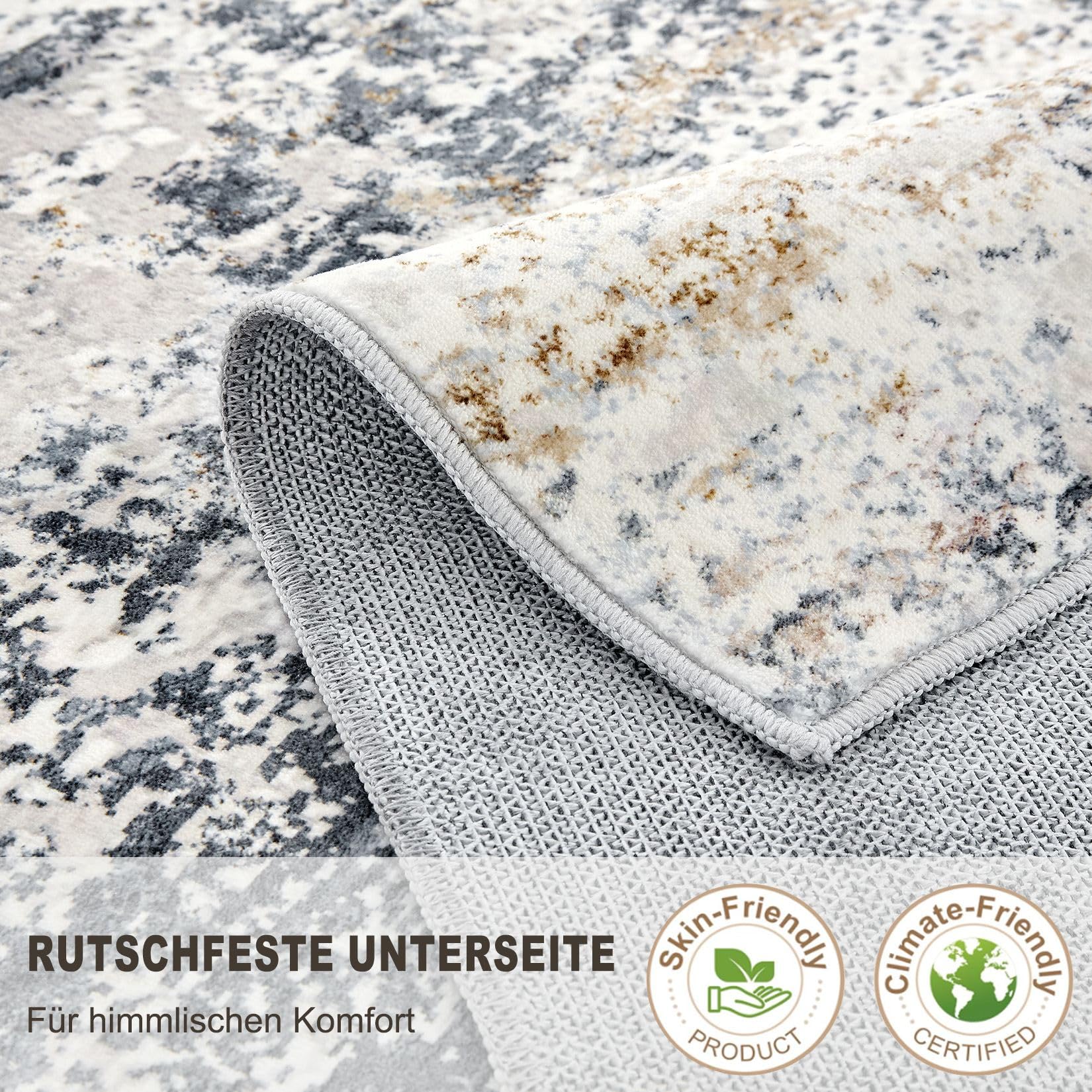 Tappeto Rotondo per Salotto - 160x160 cm Lavabile Morbido Interno Neutro Moderno Astratto Tappeto A Pelo Corto per Camera Da Letto Sala da Pranzo Casale Ufficio Casa - Beige/Blu